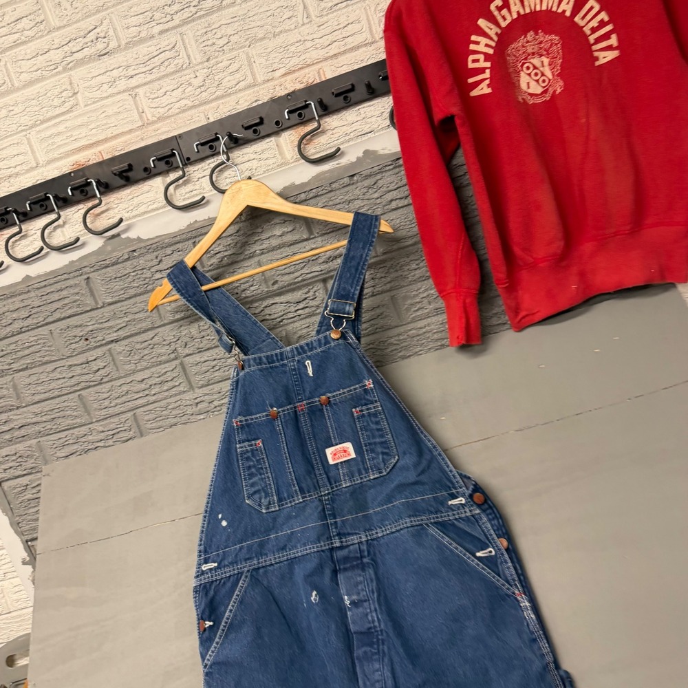 Vintage Round House Denim Bib Overalls Mens Blue Made in USA Workwear 5747